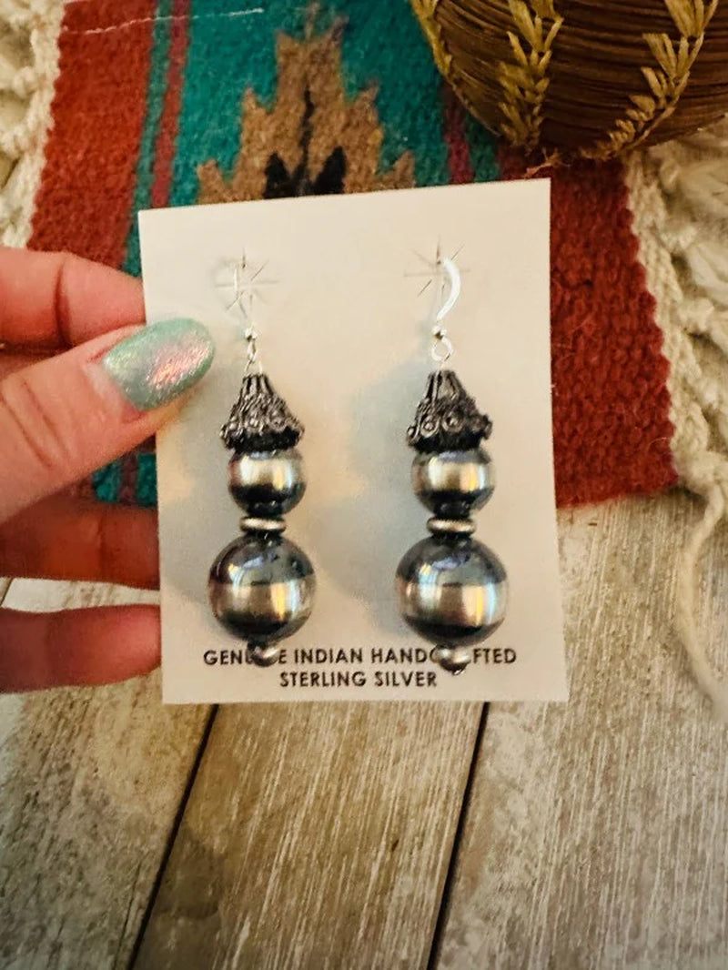 Navajo Sterling Silver Pearl Beaded Dangle Earring