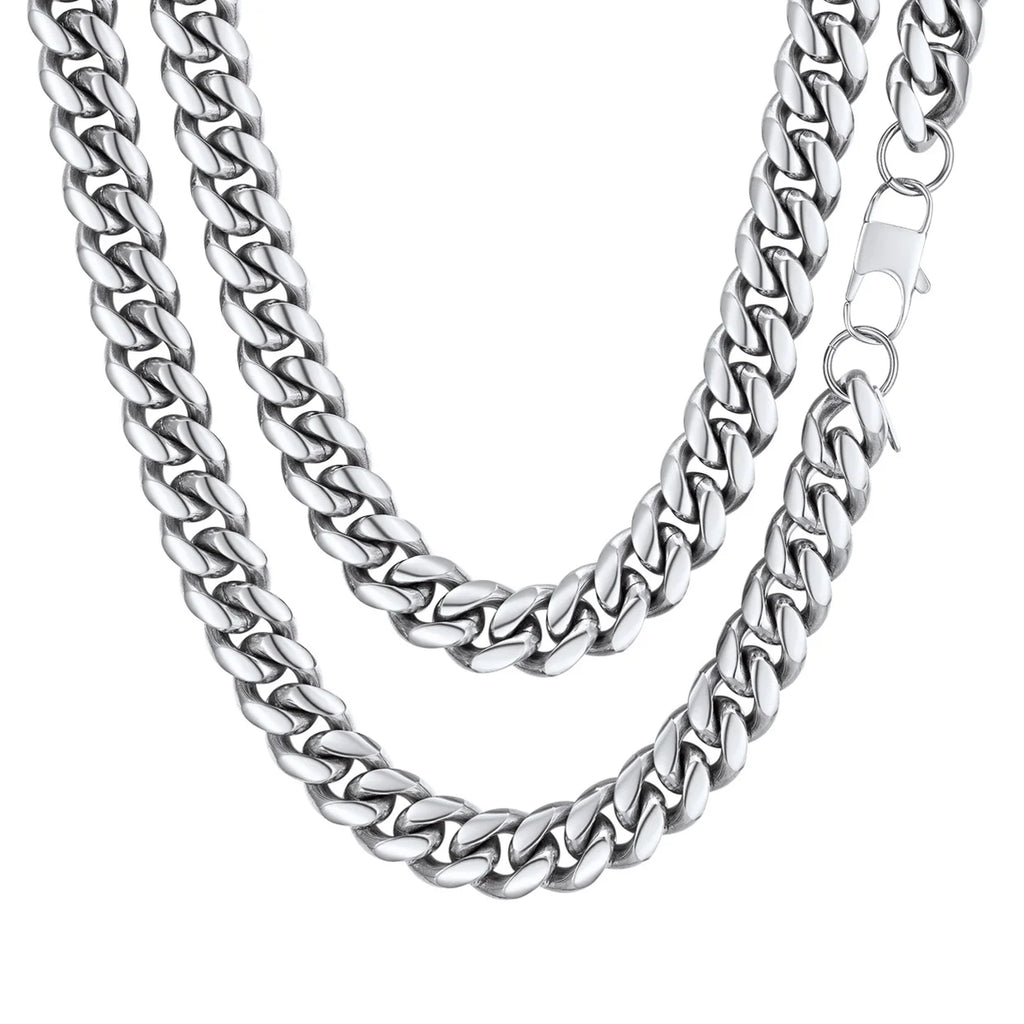 Curb Cuban Link Chain Necklaces for Men Jewelry 28Inch Stainless Steel Colar Silver Color