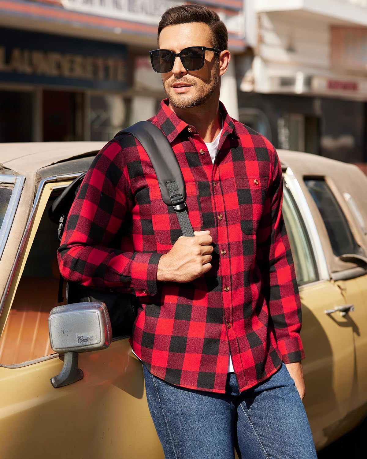 Men'S Plaid Flannel Shirt Long Sleeve Casual Button down Shirts Regular Fit Cotton Office Work Tops with Pockets