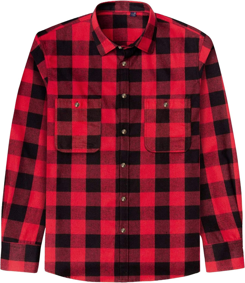 Men'S Plaid Flannel Shirt Long Sleeve Casual Button down Shirts Regular Fit Cotton Office Work Tops with Pockets