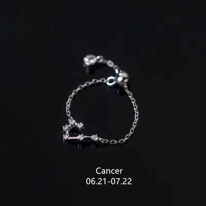 925 Sterling Silver Unique 12 Constellation Chain Link Adjustable Rings for Women Couple Zodiac Jewelry Celestial Gift