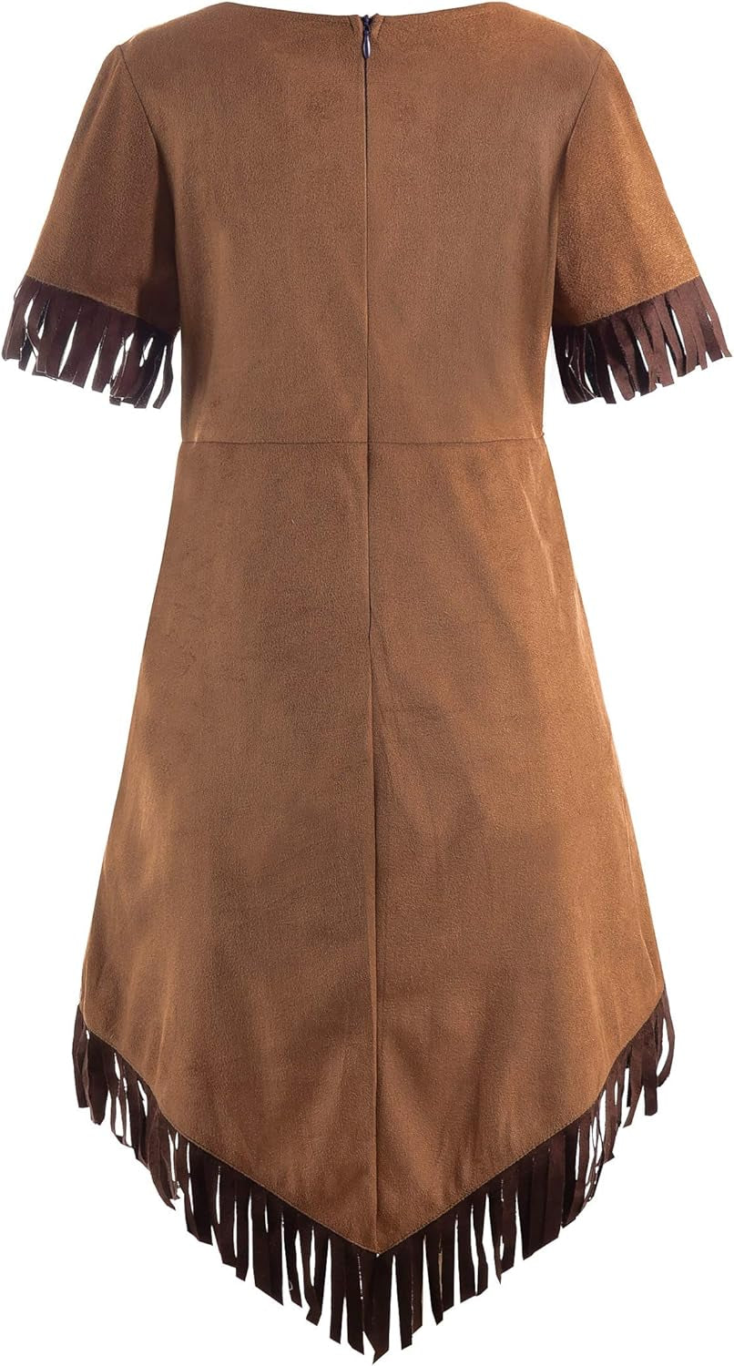 Girls Native Costume Kids Dress Outfit,140 Brown