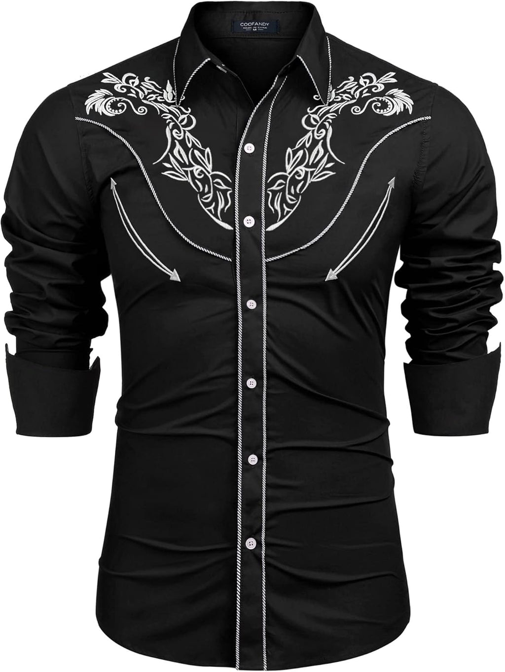 Men'S Western Cowboy Shirt Long Sleeve Slim Fit Rose Embroidered Cotton Casual Button down Shirts