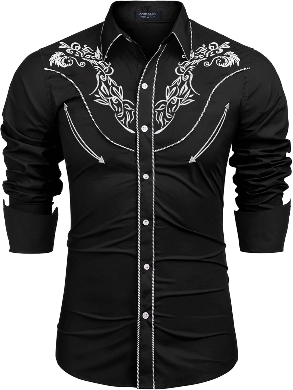 Men'S Western Cowboy Shirt Long Sleeve Slim Fit Rose Embroidered Cotton Casual Button down Shirts