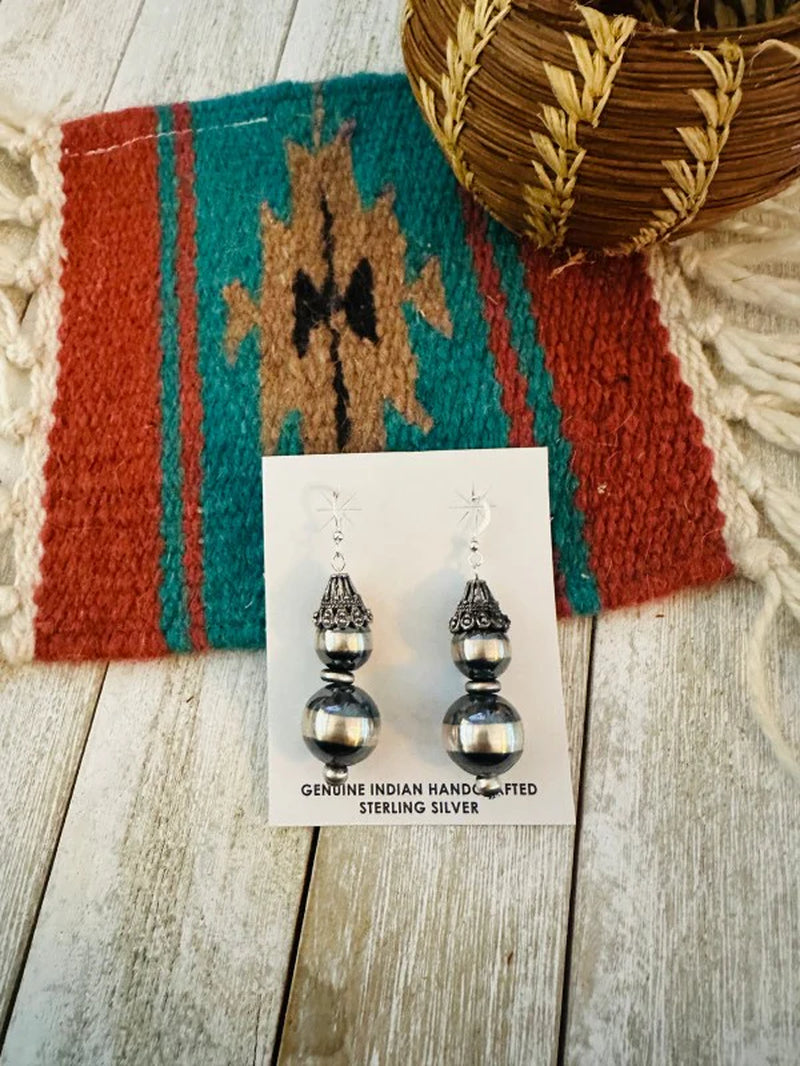 Navajo Sterling Silver Pearl Beaded Dangle Earring