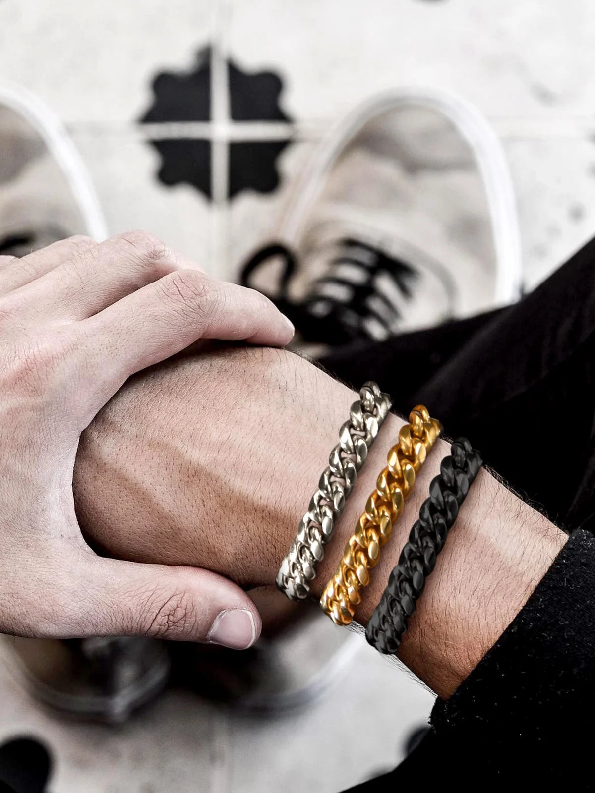 Gold Plated Bracelet for Men Chunky Cuban Bracelet 10MM 7.5 Inch Chain Bracelet Stainless Steel Gift for Him