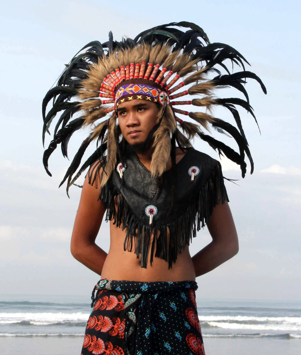 Feather Headdress: Short Warbonnet, Native American Style