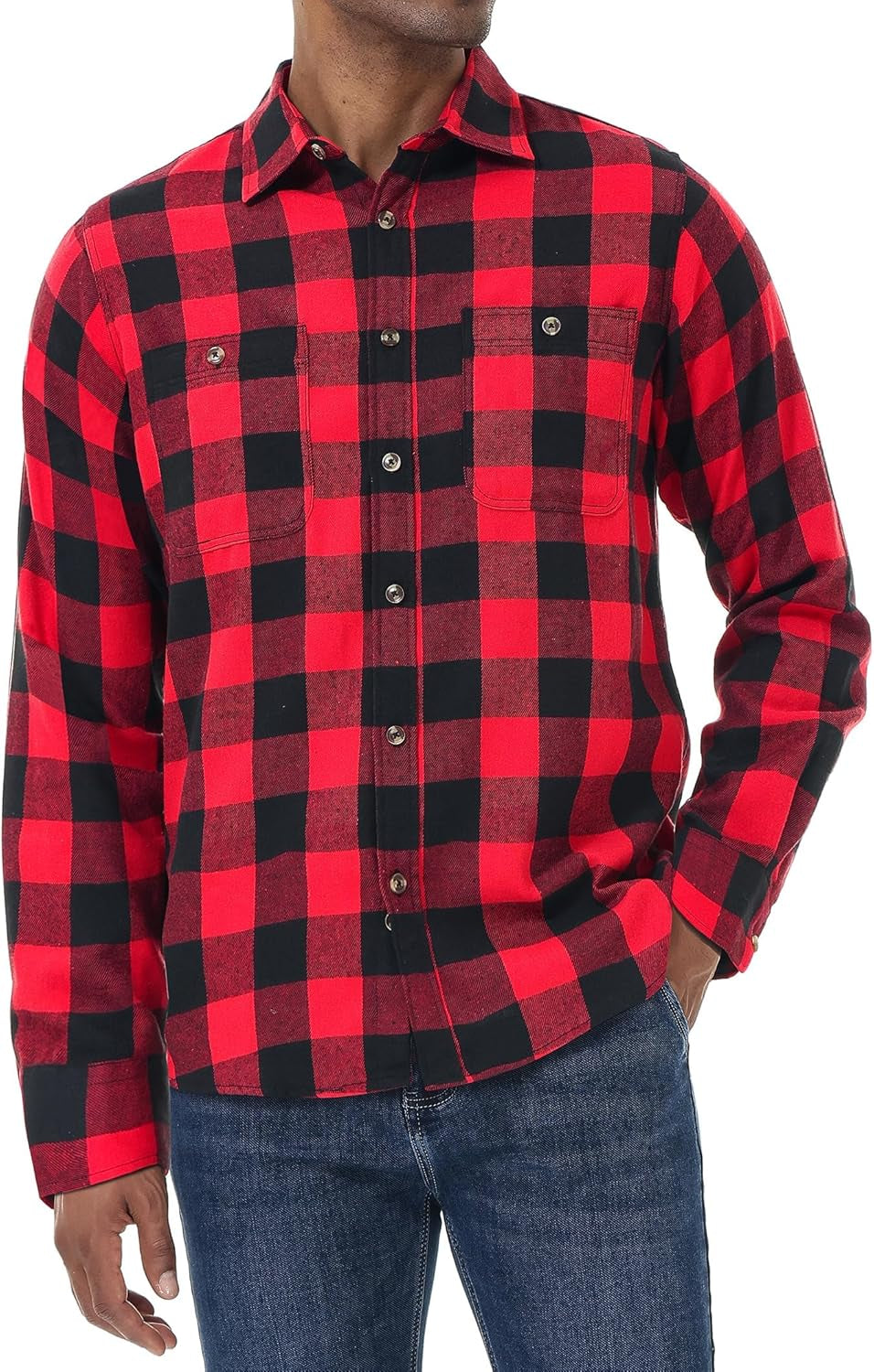 Men'S Plaid Flannel Shirt Long Sleeve Casual Button down Shirts Regular Fit Cotton Office Work Tops with Pockets
