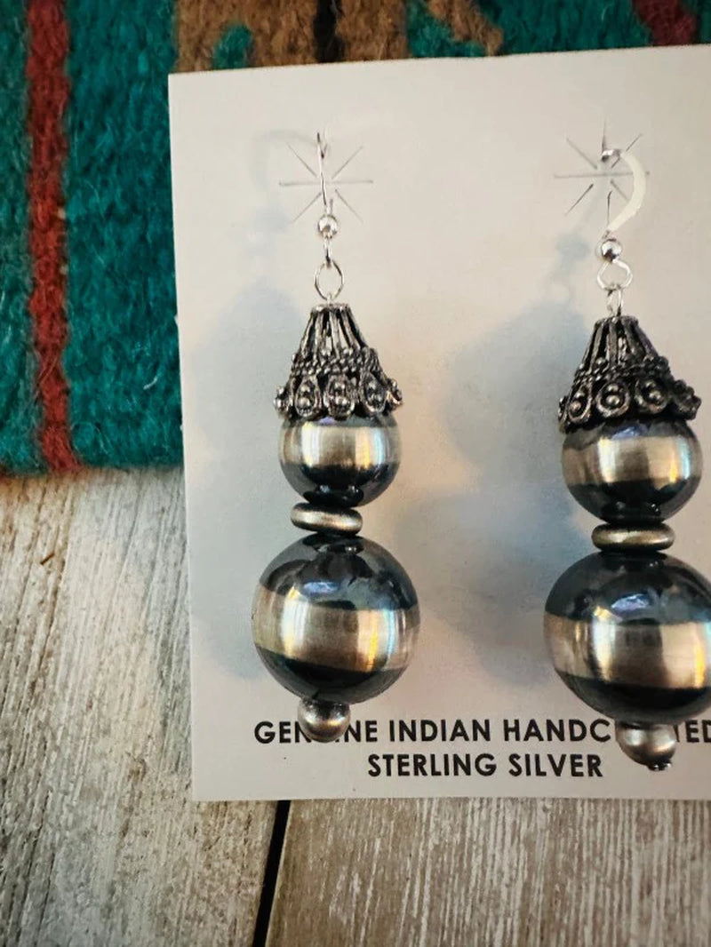 Navajo Sterling Silver Pearl Beaded Dangle Earring