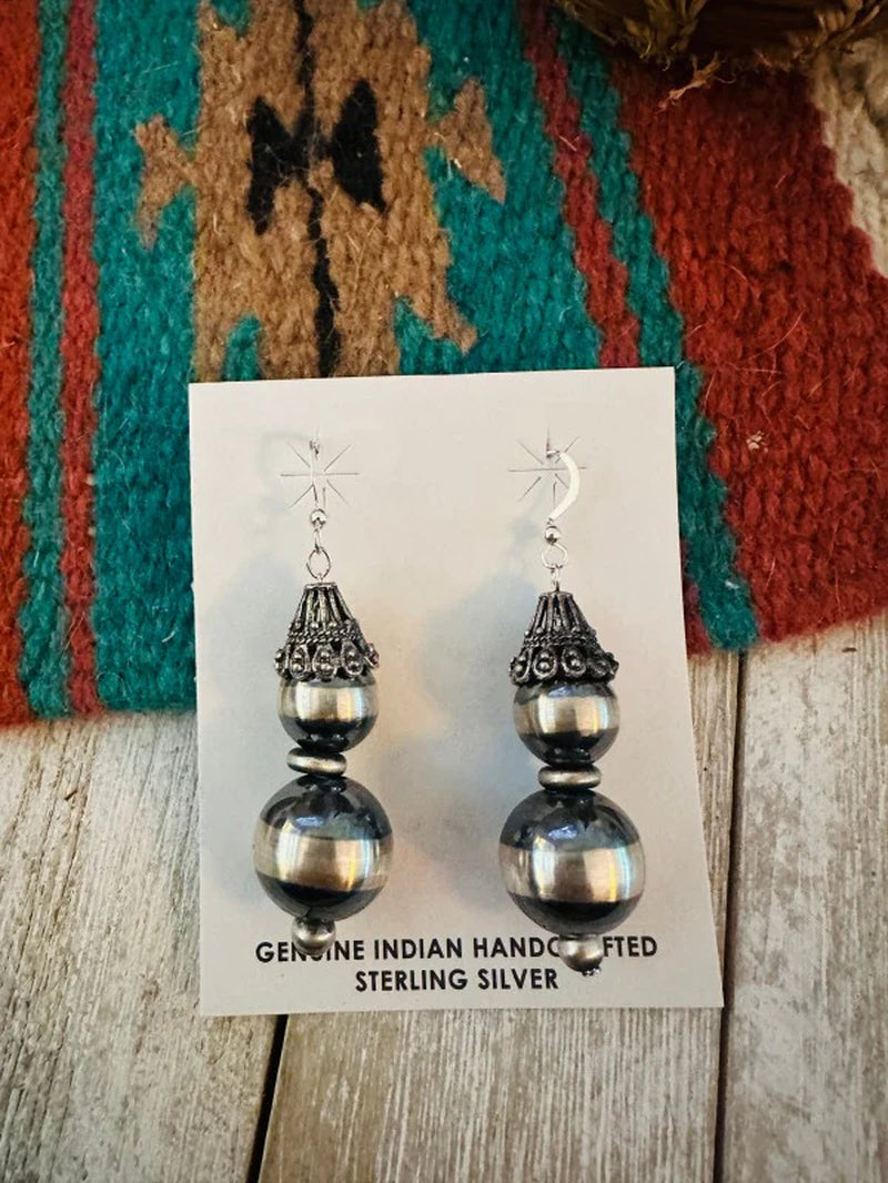 Navajo Sterling Silver Pearl Beaded Dangle Earring