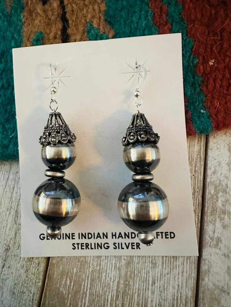 Navajo Sterling Silver Pearl Beaded Dangle Earring