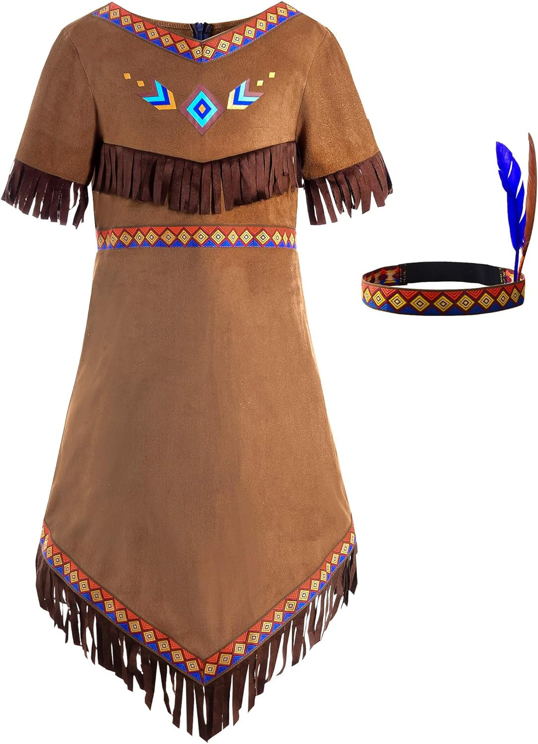 Girls Native Costume Kids Dress Outfit,140 Brown