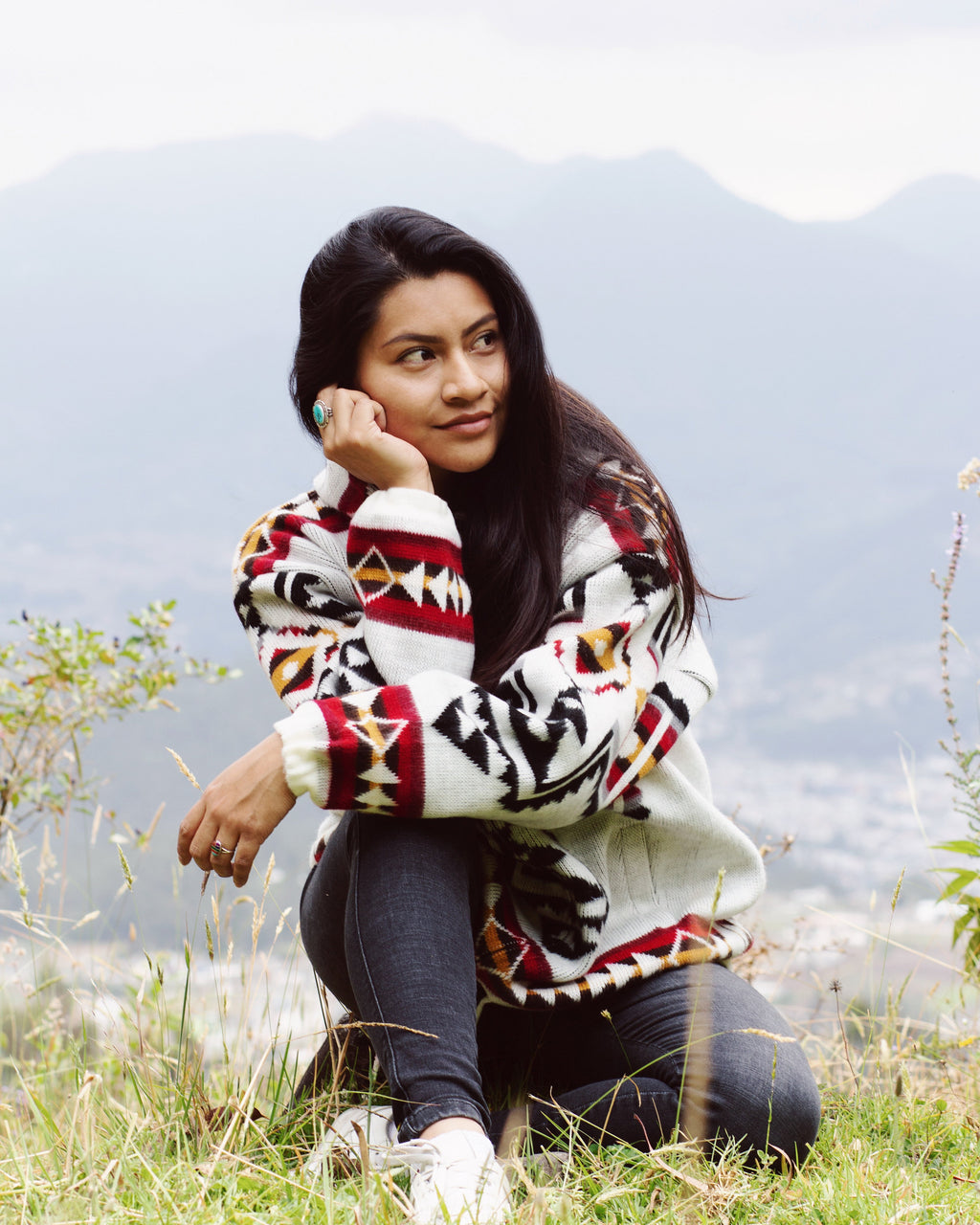 Native Southwestern Alpaca Wool Jacket: Boho Knit Coat, Native American Style