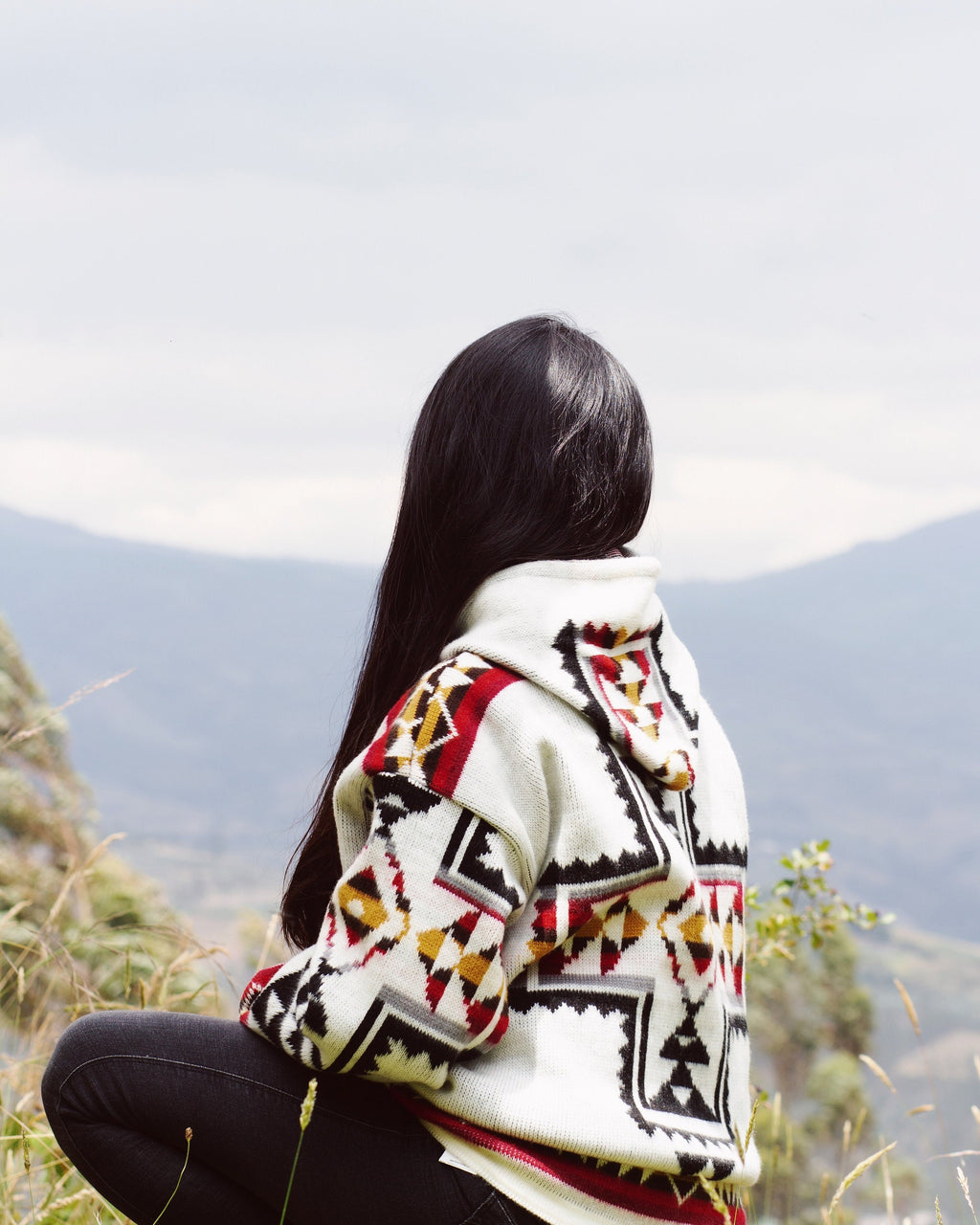 Native Southwestern Alpaca Wool Jacket: Boho Knit Coat, Native American Style