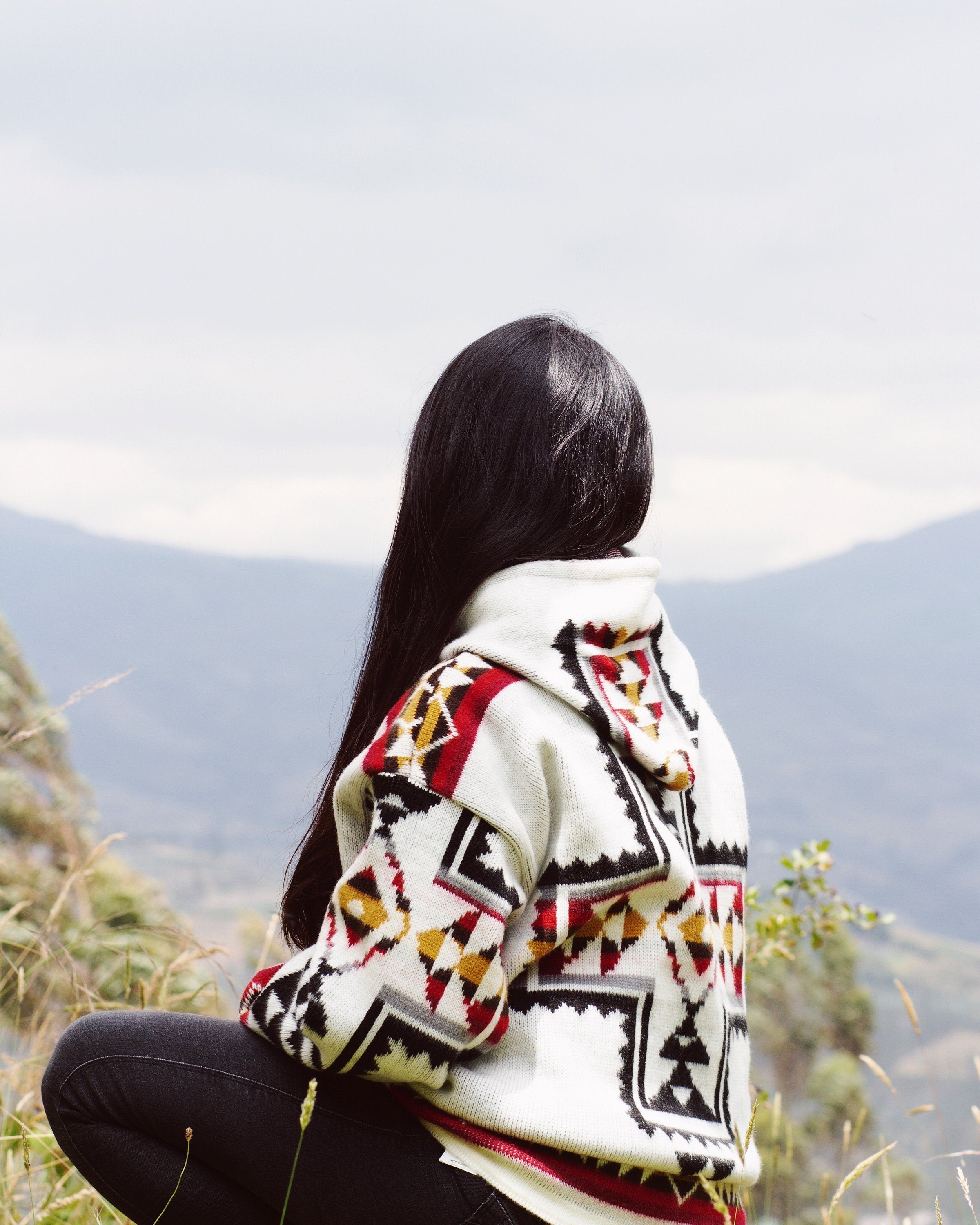 Native Southwestern Alpaca Wool Jacket: Boho Knit Coat, Native American Style